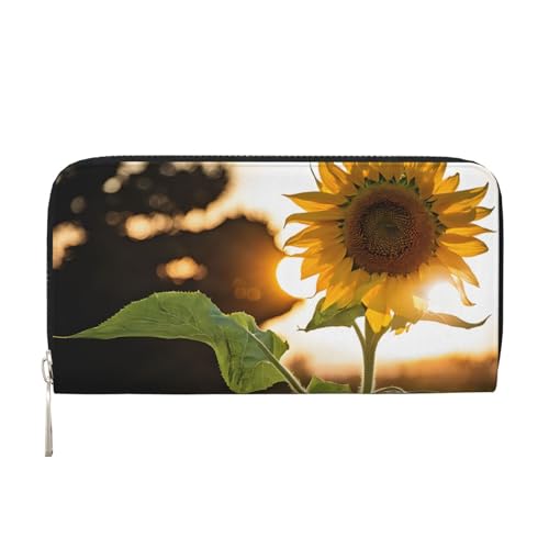 ZXMDZTSS Sunflowers Sun Damen-Geldbörse aus echtem Leder mit Reißverschluss und Handyfach, stilvolle Clutch-Geldbörse für den täglichen Gebrauch, Reisen und Geschenke (20,1 cm Handheld-Design), von ZXMDZTSS