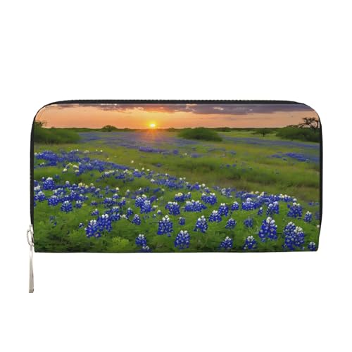 ZXMDZTSS Texas Bluebonnets Scenery Damen-Geldbörse aus echtem Leder mit Reißverschluss und Handyfach, stilvolle Clutch-Geldbörse für den täglichen Gebrauch, Reisen und Geschenke (20,1 cm von ZXMDZTSS