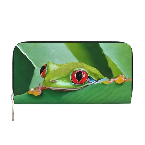 ZXMDZTSS Tree Frog Baby – Echtes Leder Damen Geldbörse mit Reißverschluss und Handyfach – stilvolle Clutch-Geldbörse für den täglichen Gebrauch, Reisen & Geschenke (20,1 cm Handheld-Design), Schwarz , von ZXMDZTSS