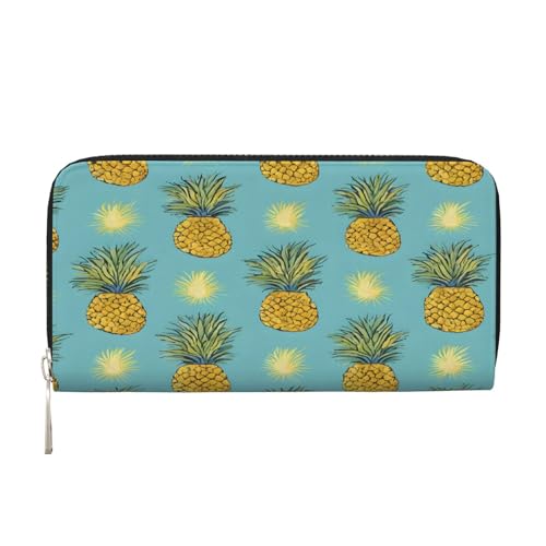ZXMDZTSS Tropical Fruit Pineapple Damen-Geldbörse aus echtem Leder mit Reißverschluss und Handyfach, stilvolle Clutch-Geldbörse für den täglichen Gebrauch, Reisen und Geschenke (20,1 cm von ZXMDZTSS