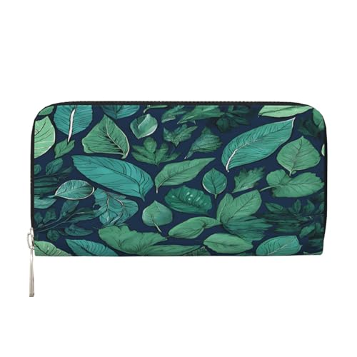 ZXMDZTSS Tropische Palmenblätter – Echtes Leder Damen Geldbörse mit Reißverschluss und Handyfach – stilvolle Clutch-Geldbörse für den täglichen Gebrauch, Reisen und Geschenke (20,1 cm von ZXMDZTSS