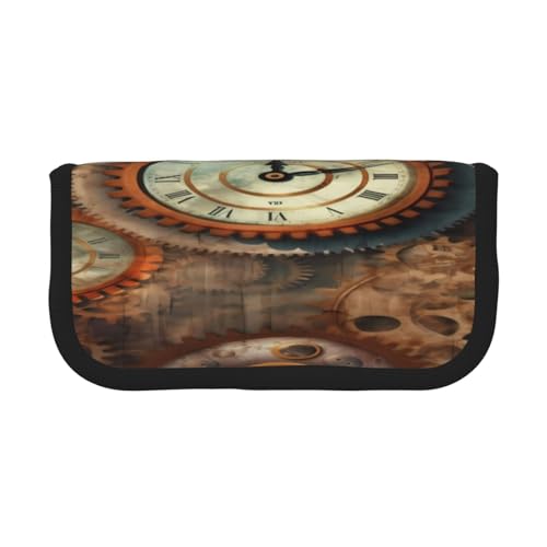 ZXMDZTSS Uhren und Zahnräder – Federmäppchen aus Segeltuch – stilvolles zweifarbiges Design | Make-up- und Schreibwaren-Organizer für Schule, Reisen, Schwarz , Einheitsgröße, Reisetasche von ZXMDZTSS