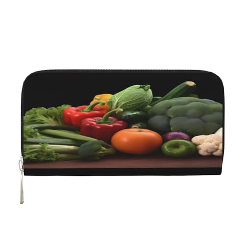 ZXMDZTSS Vegetables Damen-Geldbörse aus echtem Leder mit Reißverschluss und Handyfach, stilvolle Clutch-Geldbörse für den täglichen Gebrauch, Reisen und Geschenke (20,1 cm Handheld-Design), Schwarz , von ZXMDZTSS