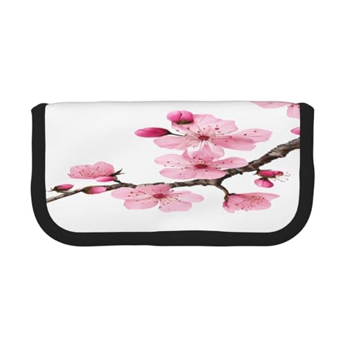 ZXMDZTSS Verlockende Kirschblüten – Leinen-Federmäppchen – stilvolles zweifarbiges Design | Make-up- und Schreibwaren-Organizer für Schule, Reisen, Schwarz , Einheitsgröße, Reisetasche von ZXMDZTSS
