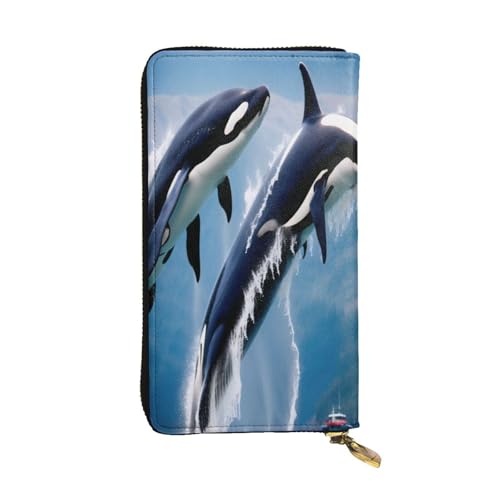 ZXMDZTSS Wal-Print Damen Leder Reißverschluss Geldbörse 12 Kartenfächer Münzfach für Reisen/Geschenke, Schwarz , Einheitsgröße von ZXMDZTSS