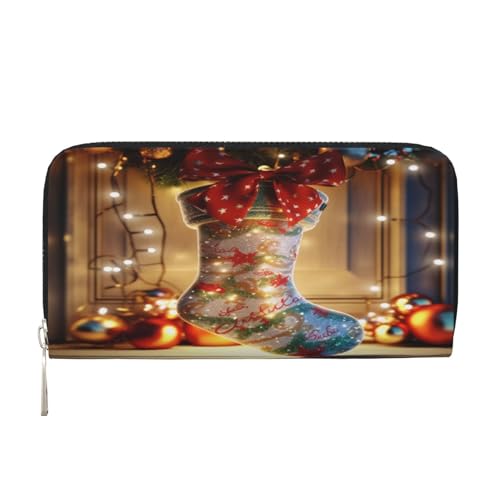 ZXMDZTSS Weihnachtssocken – Echtes Leder Damen Geldbörse mit Reißverschluss und Handyfach – stilvolle Clutch-Geldbörse für den täglichen Gebrauch, Reisen und Geschenke (20,1 cm Handheld-Design), von ZXMDZTSS