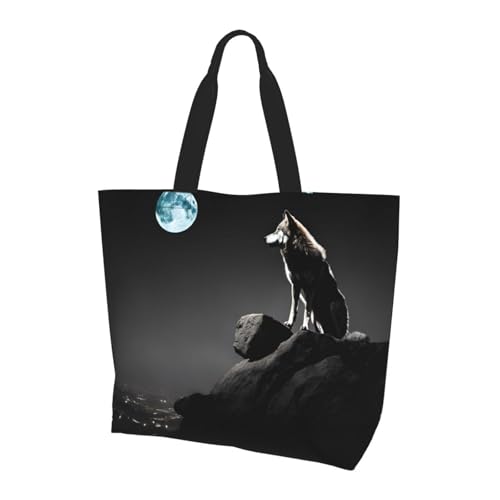 ZXMDZTSS Wolf Night Moon – Print Damen Große Tragetasche Wasserabweisend Leicht Für Einkaufen Arbeit Pendeln von ZXMDZTSS