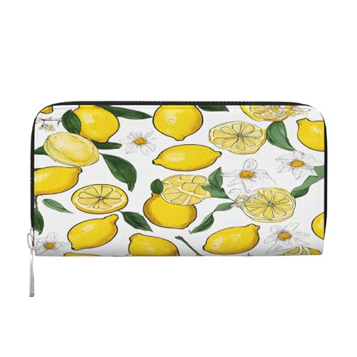 ZXMDZTSS Yellow Lemons Damen-Geldbörse aus echtem Leder mit Reißverschluss und Handyfach, stilvolle Clutch-Geldbörse für den täglichen Gebrauch, Reisen und Geschenke (20,1 cm Handheld-Design), Schwarz von ZXMDZTSS