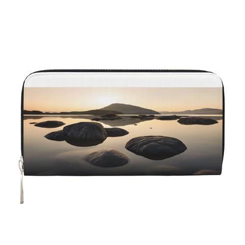 ZXMDZTSS Zen Stone Damen-Geldbörse aus echtem Leder mit Reißverschluss und Handyfach, stilvolle Clutch-Geldbörse für den täglichen Gebrauch, Reisen und Geschenke (20,1 cm Handheld-Design), Schwarz , von ZXMDZTSS