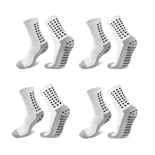 ZXOLDZX 2/4/6 Paar Herren Grip Socken Fußball Rutschfeste Fußball Baseball Sport Pads Socken für Männer Frauen, 4 Paare/Weiß, 6.5-11 von ZXOLDZX