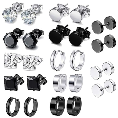 ZXTGBQ 12 Paar Ohrringe Herren, Ohrringe Schwarz Set, Piercing Knorpel, Für Damen Und Herren von ZXTGBQ