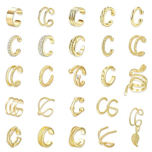 ZXTGBQ 24Paare Ear Cuff Gold, Ear Cuff Set für Damen Ohne Piercing, Fake Piercing, Ohrringe Ohne Ohrloch, Non piercing Fake Helix Knorpel Wrap Cuff Ohrringe Ohrklemme von ZXTGBQ