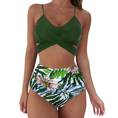 ZXTGBQ Bikini Damen Set Badeanzug Bademode Hohe Taille Farbblock Zweiteiliger Badeanzug Swimsuit Weiche BadeanzüGe Mit Verstellbarem Schultergurt (M) von ZXTGBQ