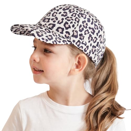 ZXTGBQ Cap Kinder Mädchen 3-8 Jahre, Baseballkappe Leopard, Kinder Pferdeschwanz Baseballkappe, UV-Schutz Schirmmütze Sommermütze Junior Sommerhut Tennis Kappe Sonnenhut Visier UPF 50+ von ZXTGBQ