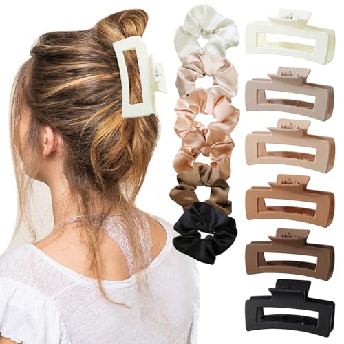 ZXTGBQ Haarklammern 12er Set Inkl. Haargummis, GroßE Haarklammer, Haargummis, Haarspangen Damen Dickes Haar, Groß Haarklammern Haarstyling-ZubehöR, Rutschfeste Spangen FüR Frauen MäDchen von ZXTGBQ