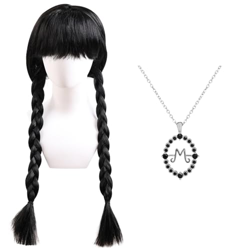 ZXTGBQ Wednesday Perücke mit Halskette, Damen Perücke Schwarz mit Pony, für Kostüm Fasching Karneval Halloween ZXTGBQ Wednesday Perücke mit Halskette, Damen Perücke Schwarz mit Pony, für Kostüm Fasching Karneval Halloween von ZXTGBQ