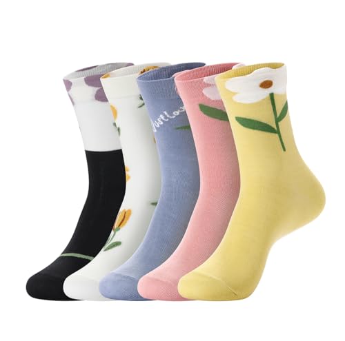 ZXTSWDTS Niedliche Damen-Socken mit Blumenmuster, Baumwolle, lustiges Mädchenkleid, Blumenmuster, Knöchelsocken, 5 Paar, Blume, 40.5 EU ZXTSWDTS Niedliche Damen-Socken mit Blumenmuster, Baumwolle, lustiges Mädchenkleid, Blumenmuster, Knöchelsocken, 5 Paar, Blume, 40.5 EU von ZXTSWDTS