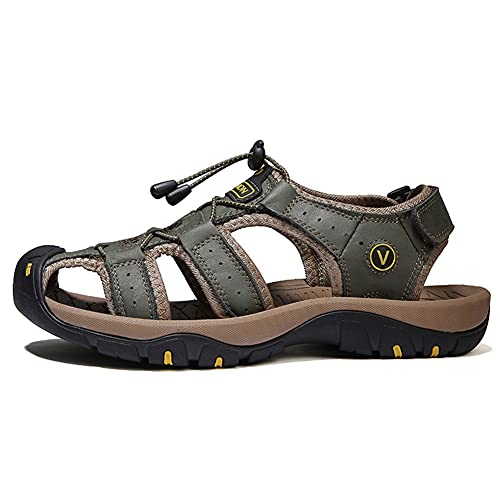Sport Outdoor Sandalen Sommer Herren Strandschuhe Verstellbar Geschlossene Zehen Schuhe Leder Casual Trekking Wandersandalen Leichte Sportsandalen, Grün - grün - Größe: 47 1/3 EU von ZXWFOBEY