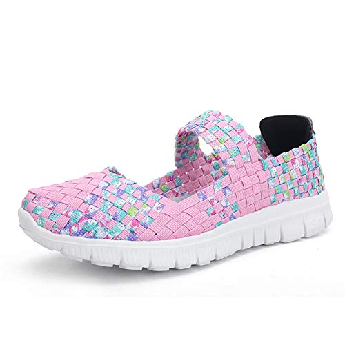 ZXWFOBEY Damen Wasserschuhe Slip On Flache Schuhe Gewebte Leichtgewichtige Elastic Trainer Road Running Sportschuhe Loafer Flats Sommersandalen Outdoor von ZXWFOBEY