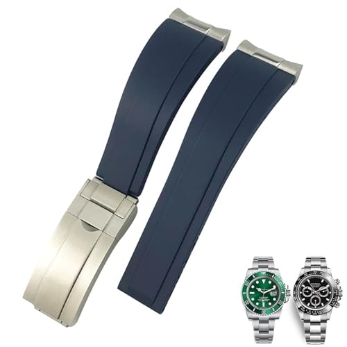 ZXZZNO 20 mm 21 mm Gummi-Silikon-Uhrenarmbänder für Submariner Yacht Master OYSTERFLEX Daytona Uhrenarmband(Blue Matte buckle,21mm) von ZXZZNO