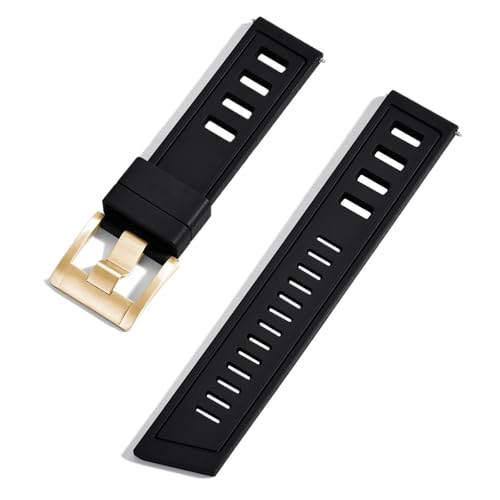 ZXZZNO Fluorkautschuk FKM 20 mm 22 mm Uhrenarmband, wasserdicht, Schnellverschluss-Uhrenarmbänder für Taucheruhren jeder Marke(Black gold,20mm) von ZXZZNO