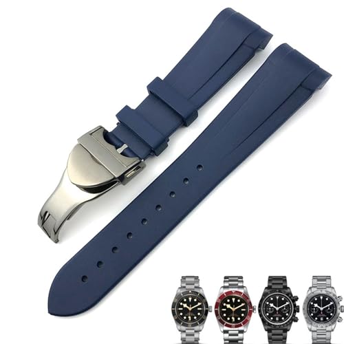 ZXZZNO Gummi Silikon Armband 20mm 22mm für Tudor Black Bay 1958 GMT 41mm Pelagos Blau Orange Schwarz Sport Armband Geschenk Werkzeuge(Blue fold,22mm) von ZXZZNO