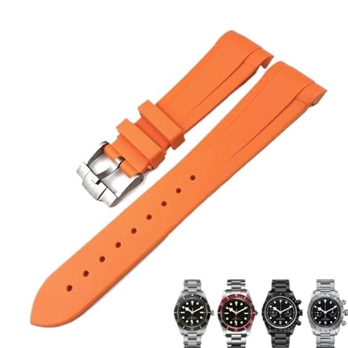 ZXZZNO Gummi Silikon Armband 20mm 22mm für Tudor Black Bay 1958 GMT 41mm Pelagos Blau Orange Schwarz Sport Armband Geschenk Werkzeuge(Orange pin,20mm) von ZXZZNO