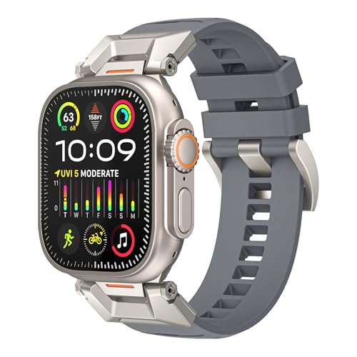 ZXZZNO Uhrarmband Für 49 mm 46 mm 45 mm 44 mm 42 mm Fluorkautschuk-Uhrenarmbänder 10. Wasserdichtes FKM-Armband(Grey,46mm) von ZXZZNO