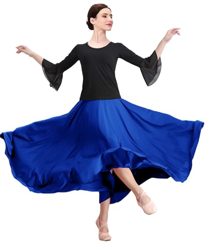 ZYACTU Damen Ballsaal Tanzrock Swing Hohe Taille Langer Rock Modern Walzer Flamenco-Tanz Kostüme, 05-royal blau, Einheitsgröße von ZYACTU