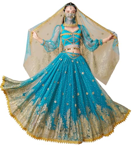 ZYACTU Bauchtanz-Kostüme für Damen, Aladin, Jasmin, Prinzessin, Verkleidung, Party, Halloween, Performance, Kostüme, Cosplay-Outfits, 06-dunkelgrün, Groß von ZYACTU