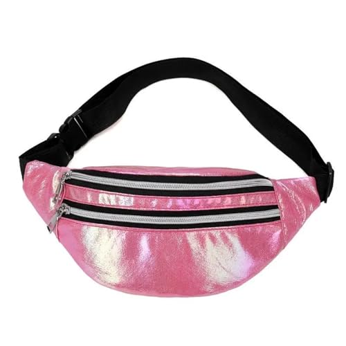 GläNzende Bauchtasche 1PC Holographische Fanny Pack Hologramm Taille Tasche PU Strand Reise Banana Hüfte Bum Zip Taille Taschen Frauen Gürtel Tasche for Mädchen Fur Sport(Rose) von ZYAGH