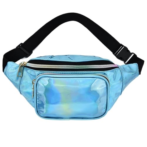 GläNzende Bauchtasche Holografische Bauchtasche for Damen, glänzende Taillentasche, Herren, Hologramm-Hüfttasche, Brusttasche mit verstellbarem Riemen for Party Fur Sport(Blue) von ZYAGH
