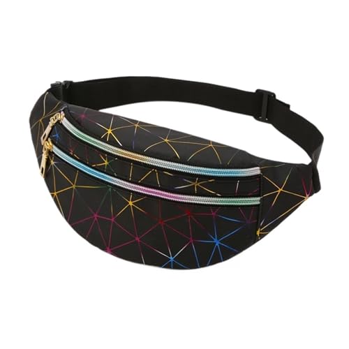 GläNzende Bauchtasche Holographische Fanny Pack Damen Gürteltasche Weibliche Taille Taschen Brust Handytasche Dame Banane Geldbörse Bauchtasche Niere Fur Sport(Black) von ZYAGH