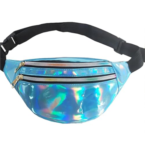 GläNzende Bauchtasche Holographische Fanny Pack Frauen Silber Bum Bag Reise Glänzende Taille Taschen Mode Mädchen Rosa Leder Hologramm Hüfte Tasche Fur Sport(Blue) von ZYAGH