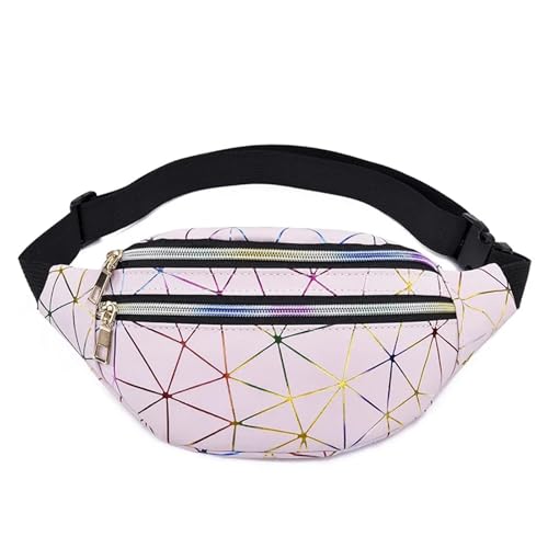 GläNzende Bauchtasche Holographische Fanny Pack Frauen Silber Bum Bag Reise Glänzende Taille Taschen Mode Mädchen Rosa Leder Hologramm Hüfte Tasche Fur Sport(Pink-F) von ZYAGH