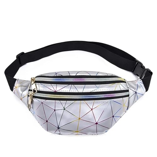 GläNzende Bauchtasche Holographische Fanny Pack Frauen Silber Bum Bag Reise Glänzende Taille Taschen Mode Mädchen Rosa Leder Hologramm Hüfte Tasche Fur Sport(Silver-F) von ZYAGH