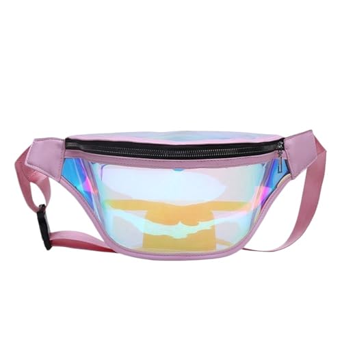 GläNzende Bauchtasche Modische Gürtel-Bauchtasche, wasserdicht, transparent, transparent, holografisch, Hüfttasche for Damen Fur Sport(Pink) von ZYAGH