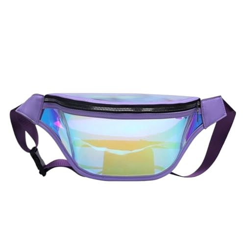 GläNzende Bauchtasche Modische Gürtel-Bauchtasche, wasserdicht, transparent, transparent, holografisch, Hüfttasche for Damen Fur Sport(Purple) von ZYAGH