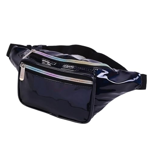 GläNzende Bauchtasche Modische Hüfttasche for Damen, PVC, verstellbar, holografische Tasche for Reisen, Party, Wandern, Laufen, Shopper-Hüfttasche Fur Sport(Black) von ZYAGH