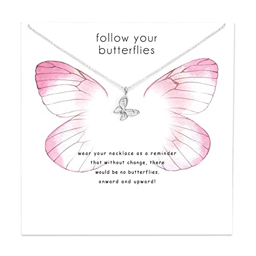 ZYAWP Freundschaft Silber Schmetterling Halskette Viel Glück Elefant Anhänger Kette Ketten mit weißer Message Card Geschenk für Frauen und Schwestern (Silber Schmetterling) von ZYAWP