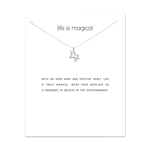 ZYAWP Freundschaft Silber Y Sonne Katze Kitty Halskette Viel Glück Elefant Anhänger Kette Ketten mit weißer Message Card Geschenk für Frauen und Schwestern (Silber Einhorn) von ZYAWP