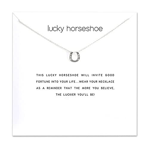 ZYAWP Freundschaft Silber Y Sonne Katze Kitty Halskette Viel Glück Elefant Anhänger Kette Ketten mit weißer Message Card Geschenk für Frauen und Schwestern (Silber Hufeisen) von ZYAWP
