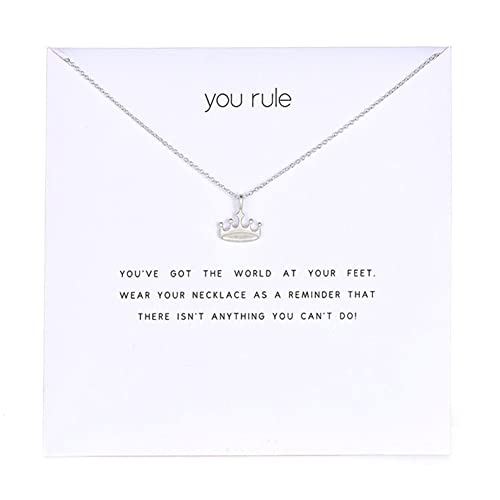 ZYAWP Freundschaft Silber Y Sonne Katze Kitty Halskette Viel Glück Elefant Anhänger Kette Ketten mit weißer Message Card Geschenk für Frauen und Schwestern (Silber Krone) von ZYAWP