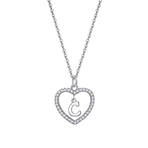 ZYAWP Herz Initial Halskette für Frauen Personalisierte Silber Halskette Buchstabe A-Z Name Anhänger Halsketten CZ Schmuck Message Card Geschenke für Mädchen (C) von ZYAWP