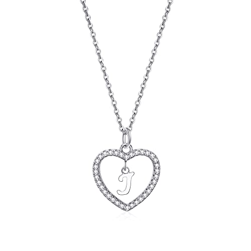 ZYAWP Silber Halskette für Frauen - Personalisierte Herz Initial Buchstabe A-Z Name Anhänger CZ Schmuck Message Card Geschenke für Mädchen (J) von ZYAWP