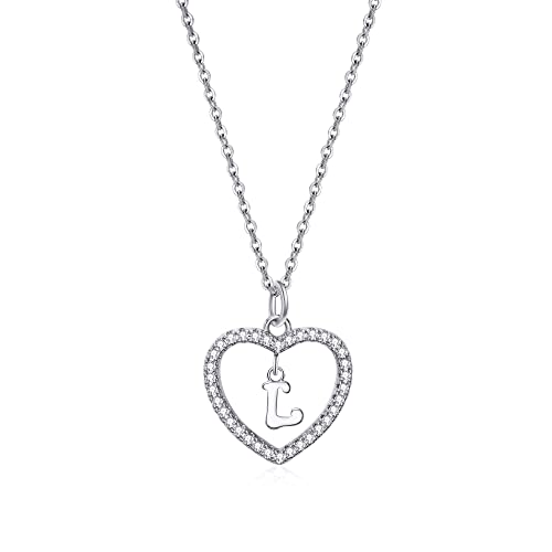ZYAWP Frauen Silber Halskette Herz Initial Personalisierte Buchstabe A-Z Name Anhänger CZ Schmuck Message Card Geschenke für Mädchen (L) von ZYAWP