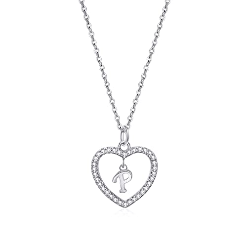ZYAWP Herz Initial Halskette für Frauen Personalisierte Silber Halskette Buchstabe A-Z Name Anhänger Halsketten CZ Schmuck Message Card Geschenke für Mädchen (P) von ZYAWP