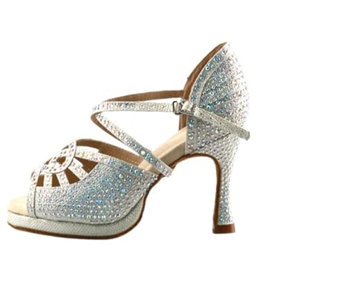 Damen-Lateintanzschuhe Glänzende Latin Dance Schuhe Frauen Ballroom Perle High Heel 9cm Walzer Soft Ware FüR MäDchen Damen(White,9) von ZYAYNG