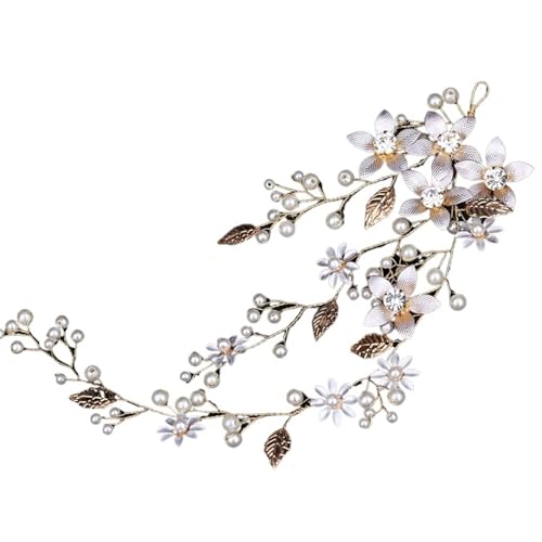 Hochzeits-Stirnband 2 stücke Blume Braut Hochzeit Haar Rebe Perle Braut Haar Stück Blatt Haar Zubehör Stirnband for Frauen Schmuck FüR Die Dekoration(Gold) von ZYAYNG