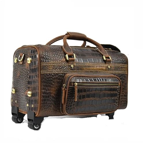 Reisetasche Mit Rollen Echtes Leder Hand Laugage Reisetasche mit Rädern Männer Frauen Rolling Duffle Taschen Rollen Handtaschen FüR GepäCkaufbewahrung(Design2) von ZYAYNG